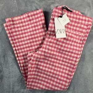 💗 ZARA Pink Gingham Pants – Women’s Size L (USA 30) – NWT